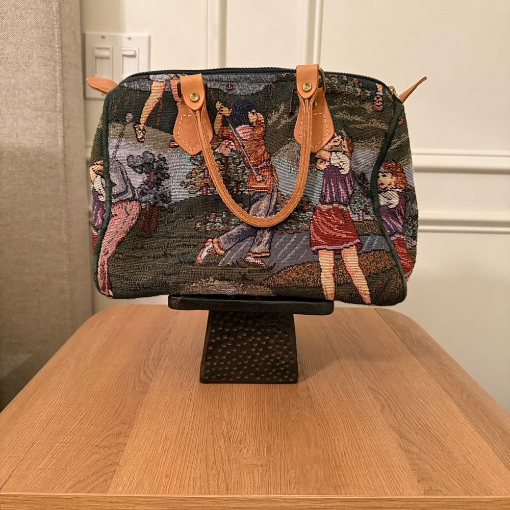 👜 Vintage Gloria Rae Golf Tapestry Satchel Bag – Real Leather Trim